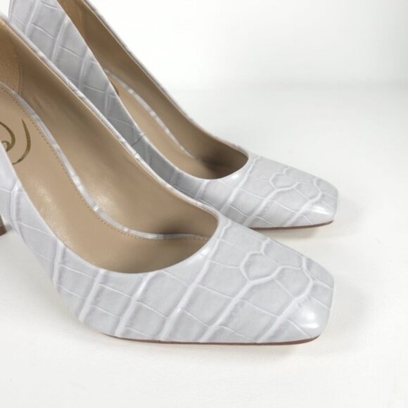 NWB SAM EDELMAN LEATHER UPPER‎ BETH GREY CROCPRT PU Pumps Stiletto Heel Sz 6M - Picture 10 of 16